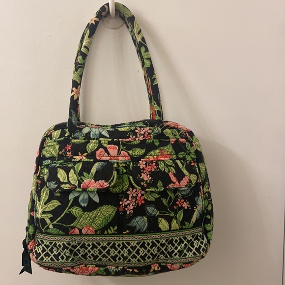 Very Bradley Botanica Green, Pink, and Black Quilted Floral Shoulder Bag - Picture 1 of 4